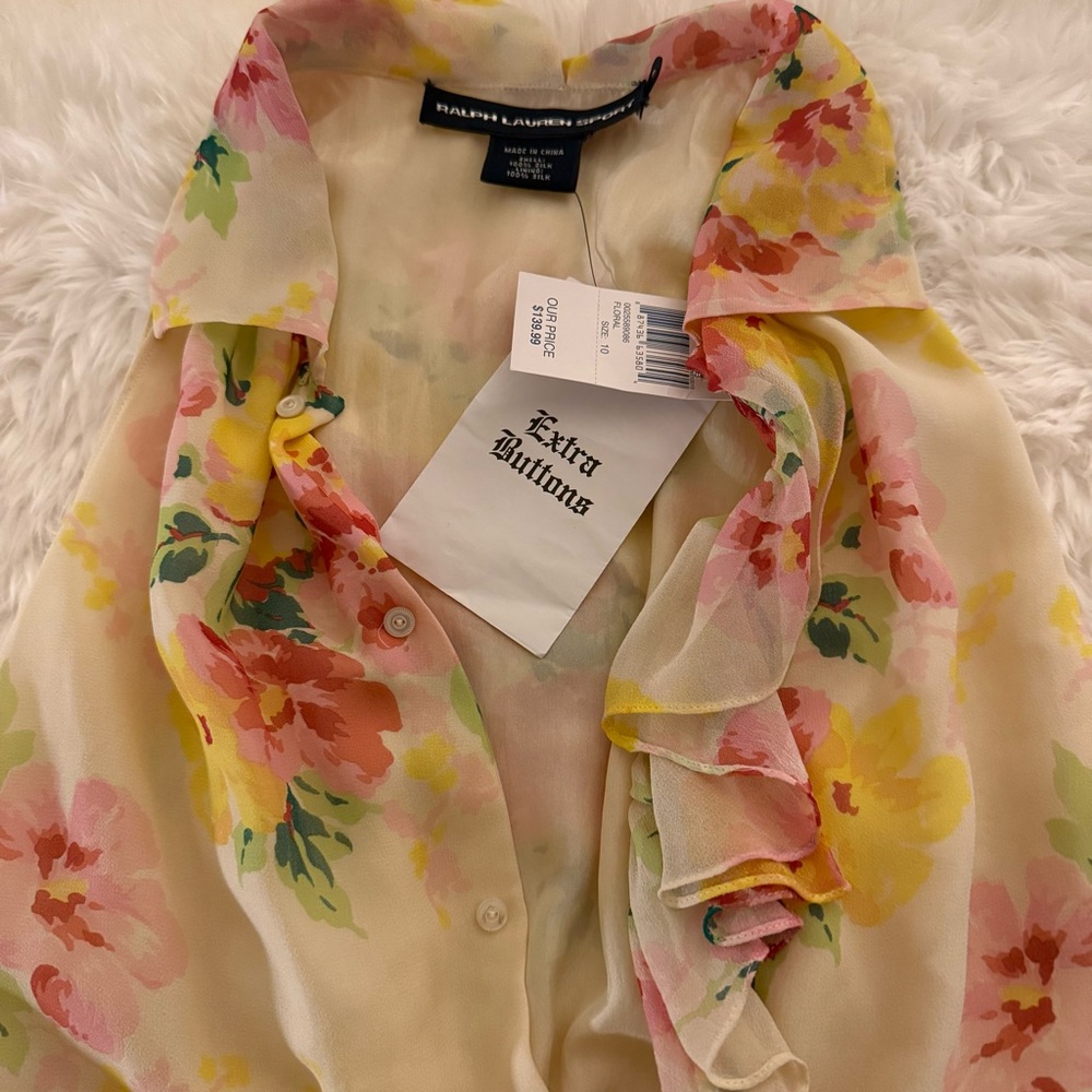 Ralph Lauren Floral Patterned Silk Blouse Sport Collection